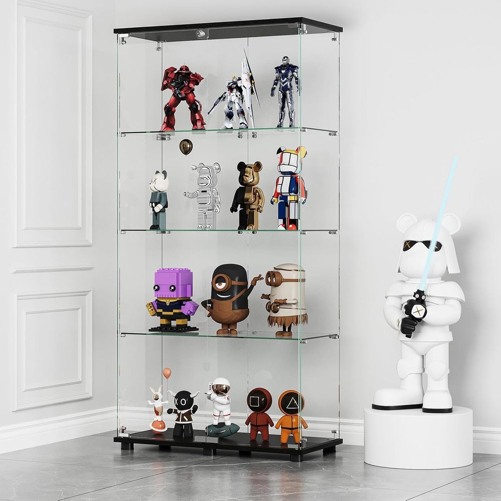 Glass Cabinet Display - ตู้โชว์กระจกพร้อมชั้นวาง 4 ชั้น ประตูคู่และล็อค ตู้โชว์กระจกนิรภัย 5