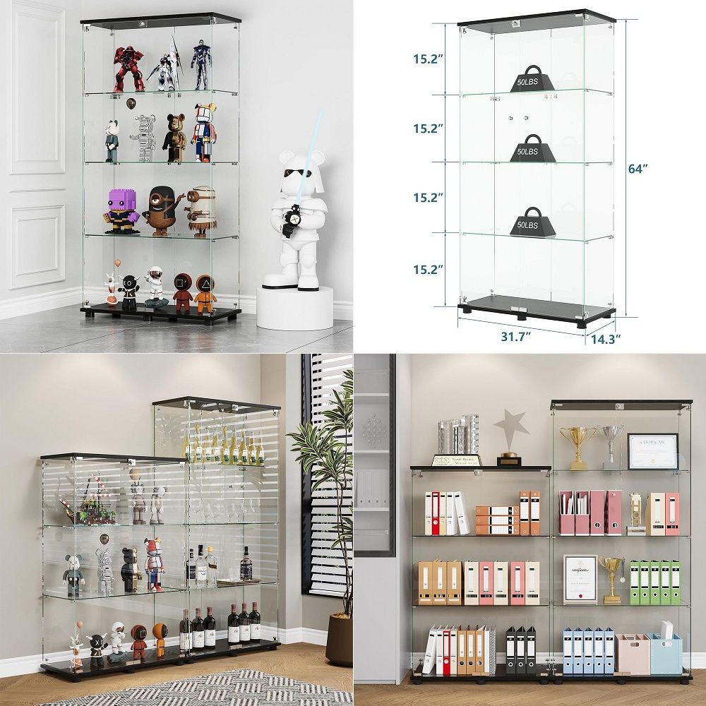 Glass Cabinet Display - ตู้โชว์พร้อมชั้นวาง 4 ชั้น ประตูคู่พร้อมกุญแจล็อค ตู้โชว์กระจกนิรภัย 5