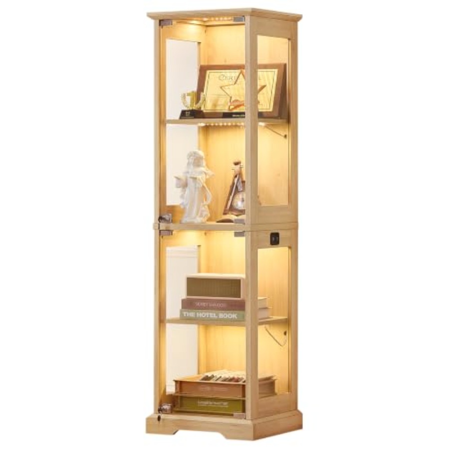 Glass Cabinet Display - ตู้โชว์กระจกทรงแคบสไตล์ฟาร์มเฮาส์พร้อมประตูและกุญแจล็อค