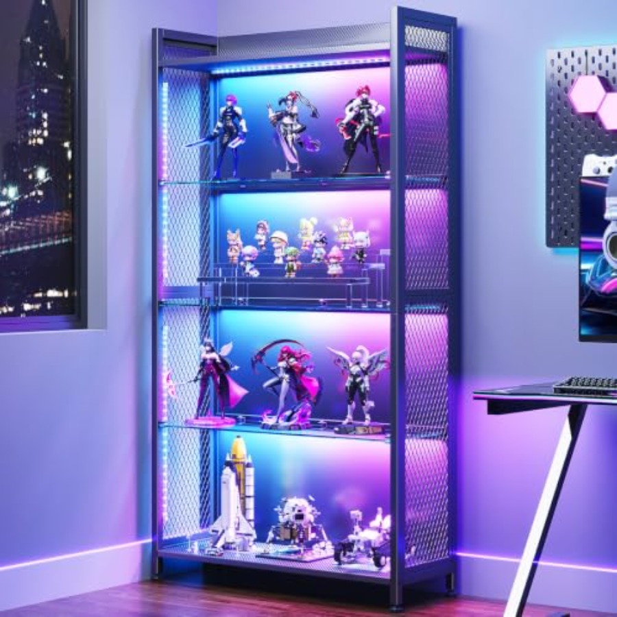 Glass Cabinet Display - ตู้โชว์พร้อมชั้นวางกระจก, ตู้โชว์ 4 ชั้นพร้อมไฟ RGB