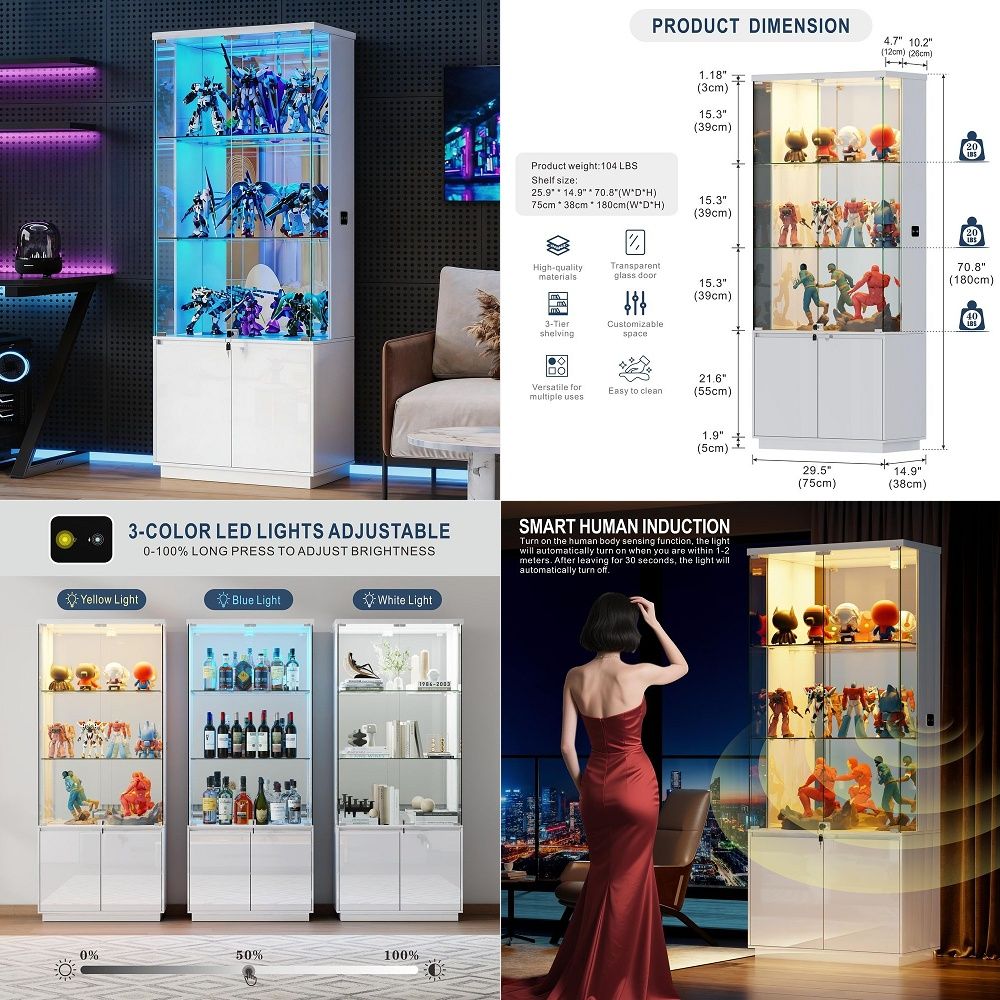 Glass Cabinet Display - 71 ตู้โชว์พร้อมประตูกระจก ไฟ 3 สี พร้อมระบบล็อคสำหรับห้องนอน