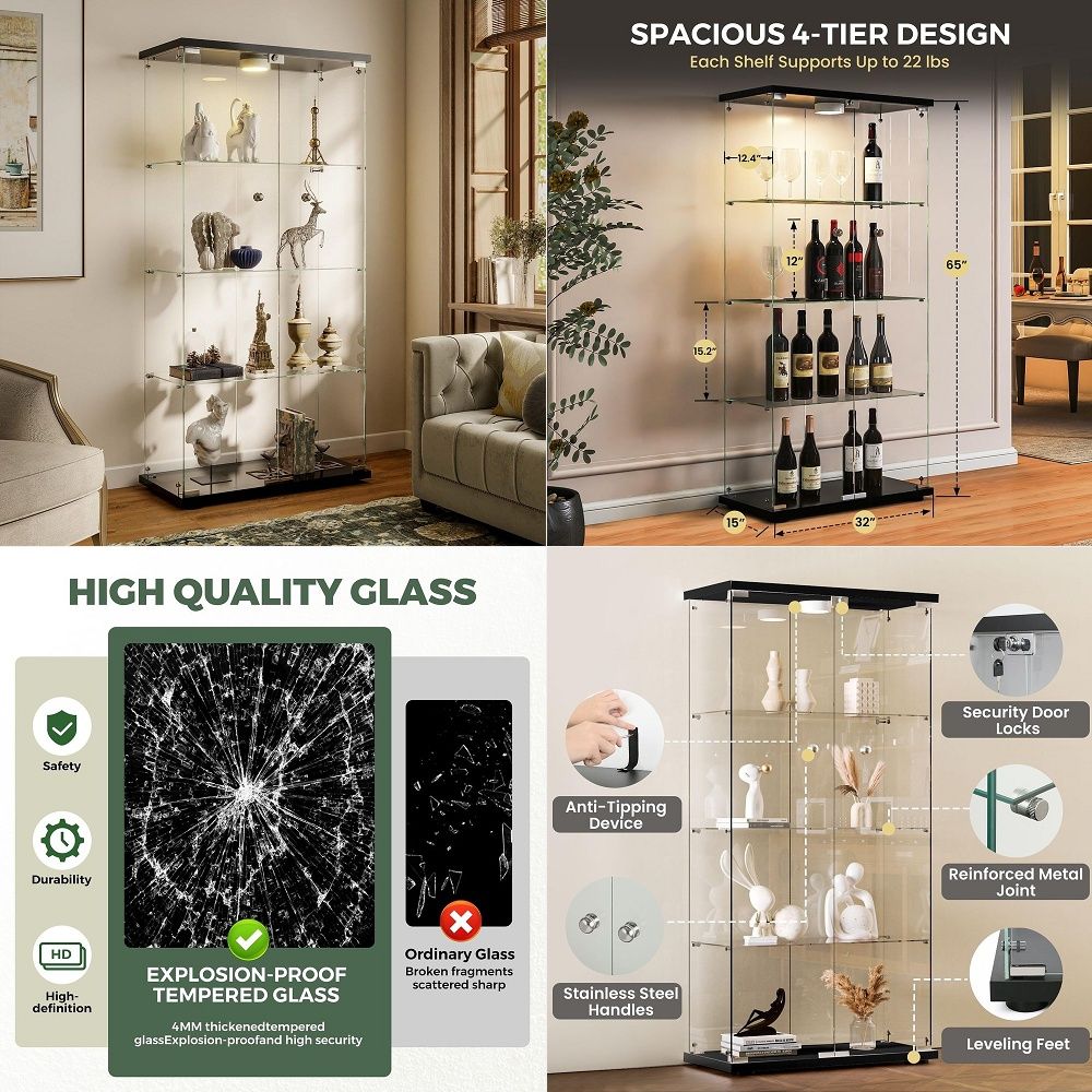 ตู้โชว์พร้อมไฟ LED และระบบล็อค - Glass Cabinet Display บทวิจารณ์และราคา