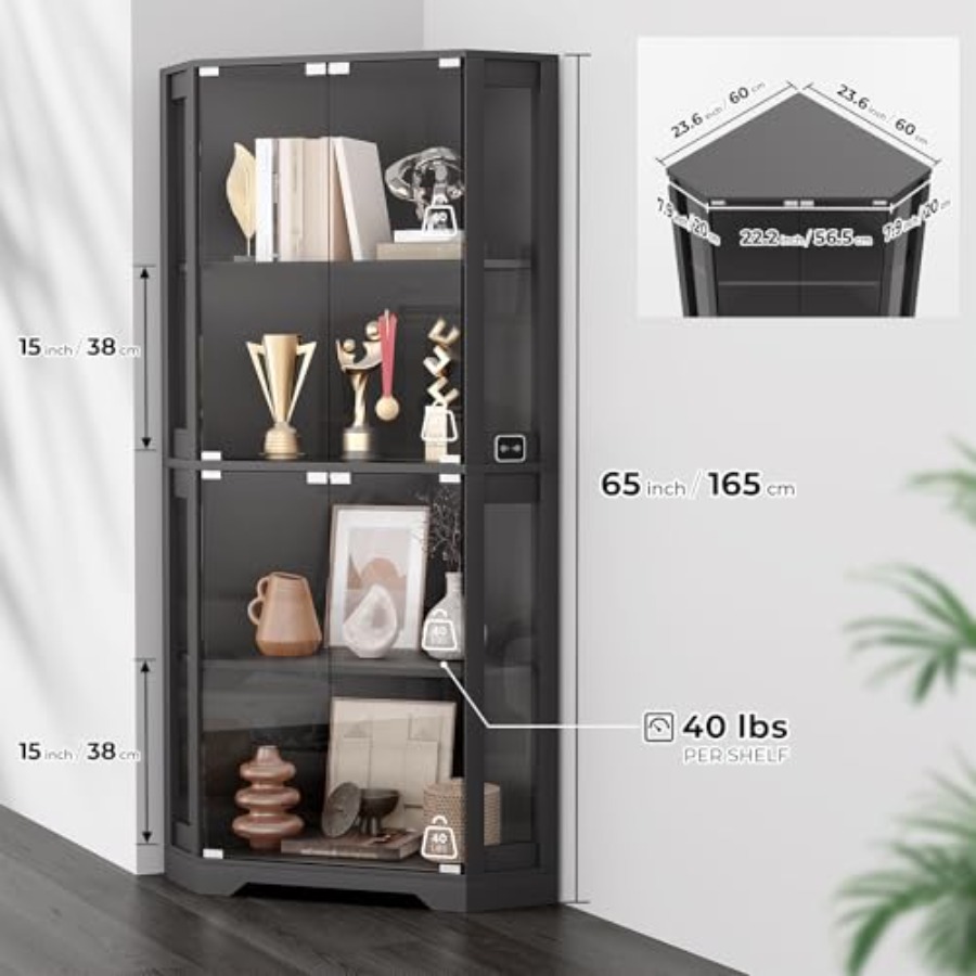 ตู้โชว์มุมมีไฟพร้อมประตูกระจกส - Glass Cabinet Display บทวิจารณ์และราคา