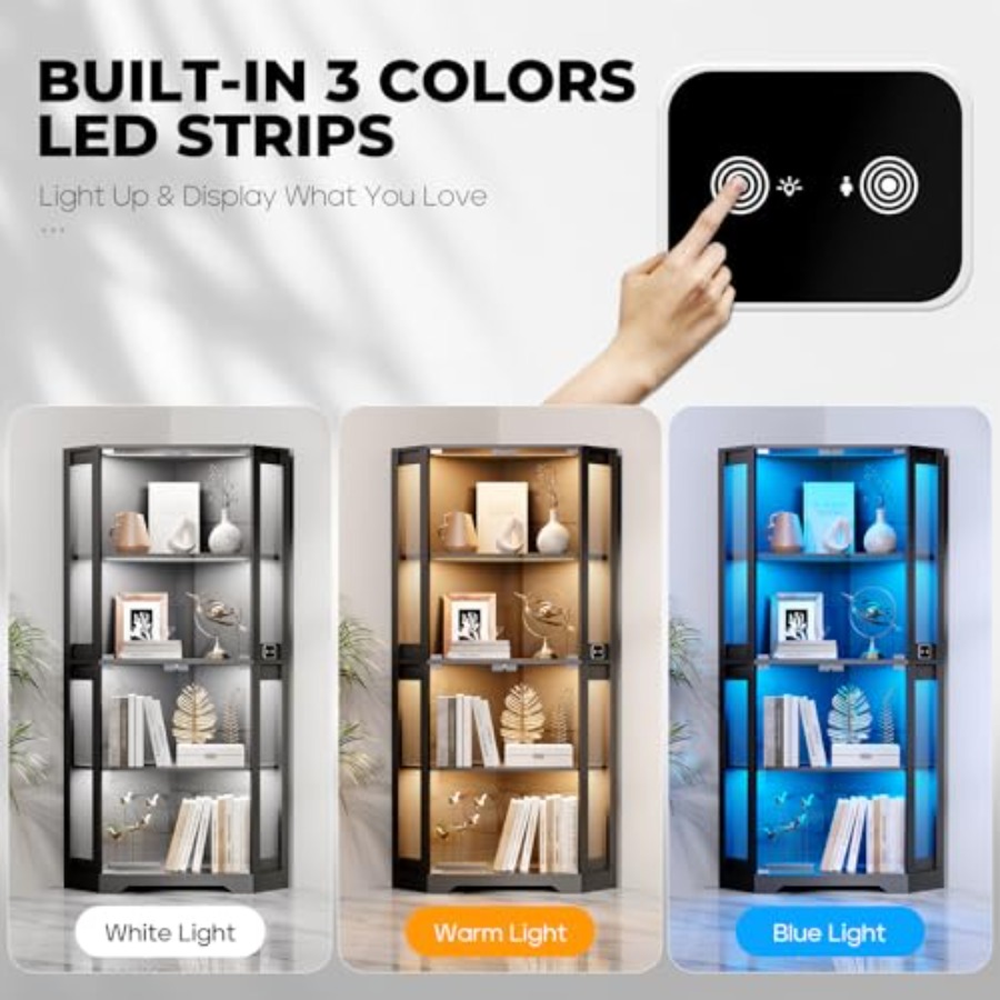 ตู้โชว์มุมมีไฟพร้อมประตูกระจกส - Glass Cabinet Display บทวิจารณ์และราคา