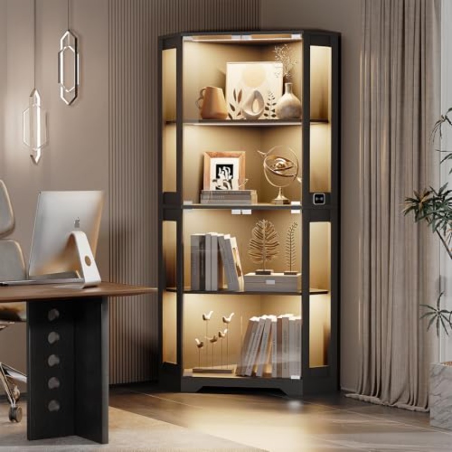 ตู้โชว์มุมมีไฟพร้อมประตูกระจกส - Glass Cabinet Display บทวิจารณ์และราคา