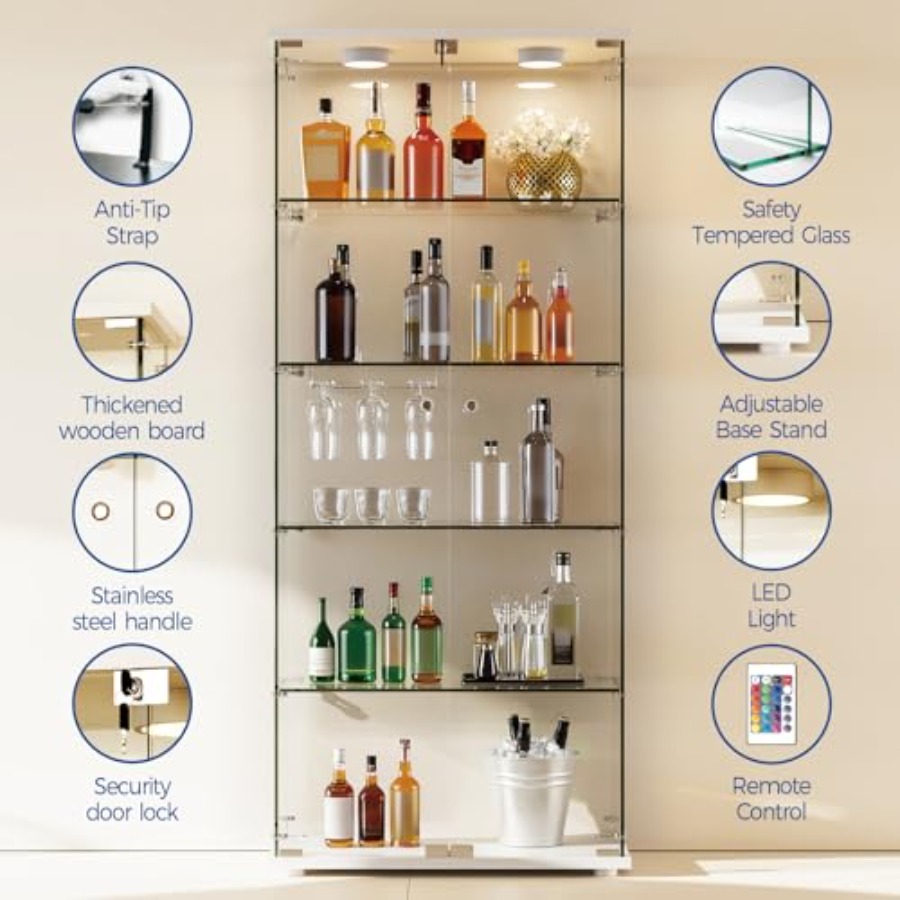 ตู้โชว์ 5 ชั้นพร้อมไฟ LED และป - Glass Cabinet Display บทวิจารณ์และราคา