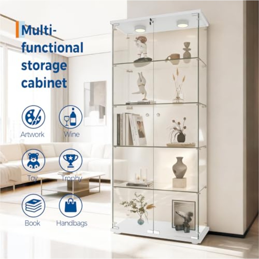 ตู้โชว์ 5 ชั้นพร้อมไฟ LED และป - Glass Cabinet Display บทวิจารณ์และราคา