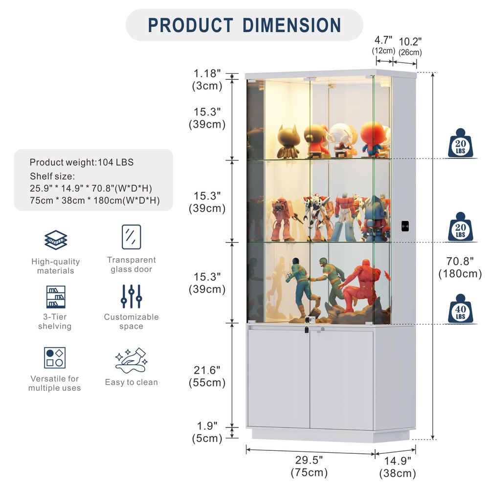 71 ตู้โชว์พร้อมประตูกระจก ไฟ 3 - Glass Cabinet Display บทวิจารณ์และราคา
