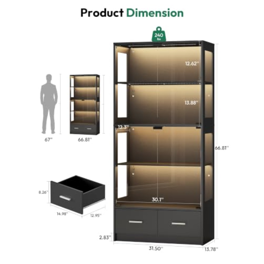 ตู้โชว์กระจกขนาด 67 นิ้วสำหรับ - Glass Cabinet Display บทวิจารณ์และราคา